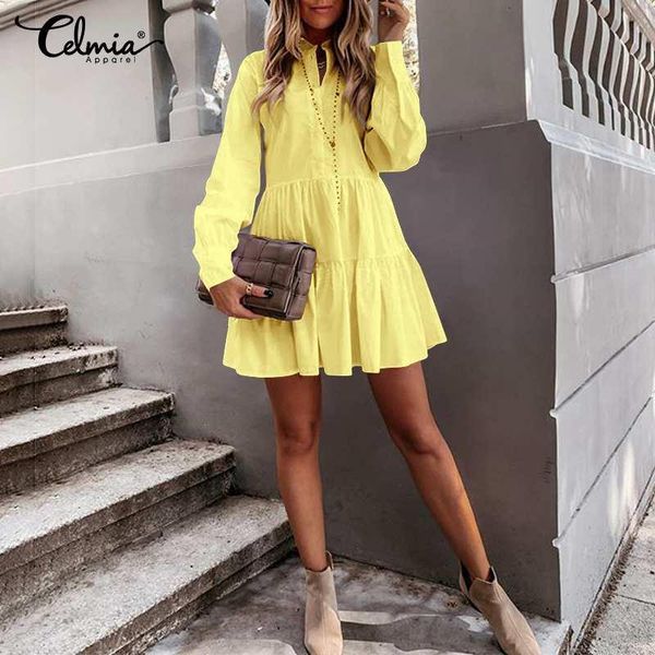 casual dresses celmia women's lapel shirt dress fashion long sleeve solid color mini pleated street vestido plus size, Black;gray
casual dresses celmia women's lapel shirt dress fashion long sleeve solid color mini pleated street vestido plus size, Black;gray