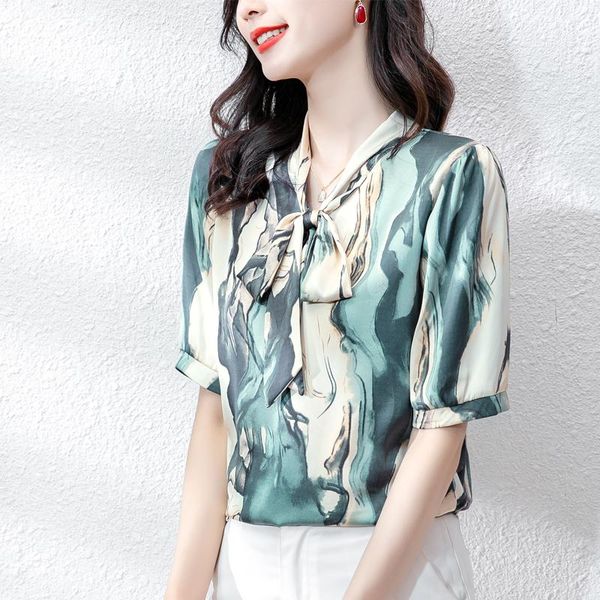women's blouses & shirts chiffon loose blouse fashion printing bow tie casual short sleeve blusas summer houthion, White
women's blouses & shirts chiffon loose blouse fashion printing bow tie casual short sleeve blusas summer houthion, White