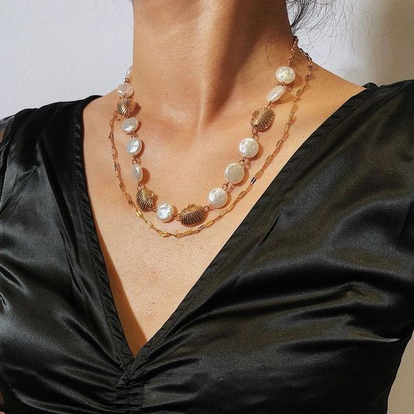 chains jewelry simple metal fan shell beach necklace temperament geometric flat pearl double layer female, Silver
chains jewelry simple metal fan shell beach necklace temperament geometric flat pearl double layer female, Silver