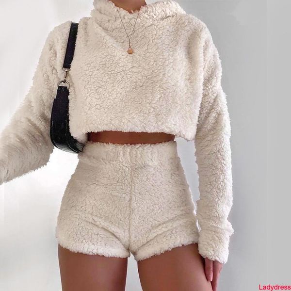 women's jumpsuits & rompers 2021 autumn winter plush outfits women solid long sleeve hooded crop and high waist slim shorts casual shor, Black;white
women's jumpsuits & rompers 2021 autumn winter plush outfits women solid long sleeve hooded crop and high waist slim shorts casual shor, Black;white