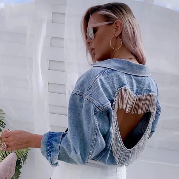 women's jackets denim jacket female light blue diamond tassel coat single-breasted open back women jeans 2021 autumn fashion clothing, Black;brown
women's jackets denim jacket female light blue diamond tassel coat single-breasted open back women jeans 2021 autumn fashion clothing, Black;brown