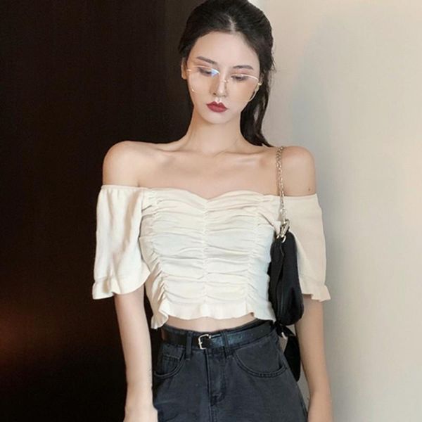 women's t-shirt women solid color square collar puff sleeve fitted shirts crop summer off shoulder short tees arrival, White
women's t-shirt women solid color square collar puff sleeve fitted shirts crop summer off shoulder short tees arrival, White