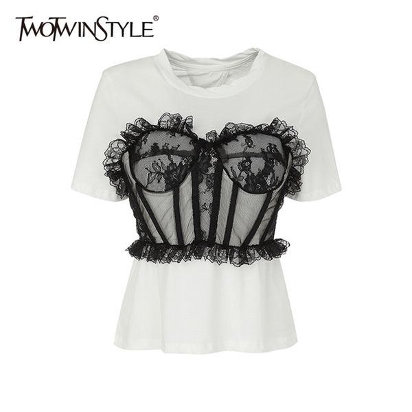 twotwinstyle patchwork lace tube t shirt for women o neck short sleeve casual t shirt female summer fashion new clothes 210406, White
twotwinstyle patchwork lace tube t shirt for women o neck short sleeve casual t shirt female summer fashion new clothes 210406, White