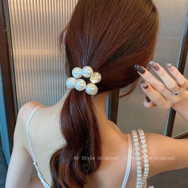 hair accessories pearl rubber band hairband women's summer back brain rope, Slivery;white
hair accessories pearl rubber band hairband women's summer back brain rope, Slivery;white