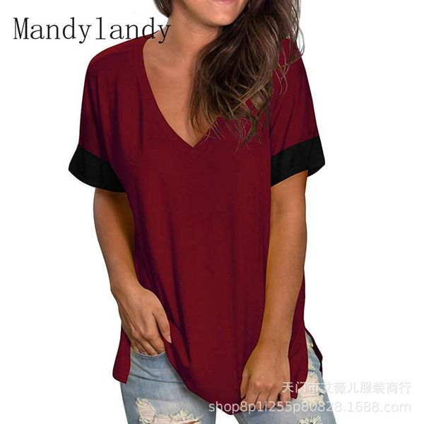 women's t-shirt mandylandy summer fashion v-neck loose pullover casual solid color short sleeve top, White
women's t-shirt mandylandy summer fashion v-neck loose pullover casual solid color short sleeve top, White