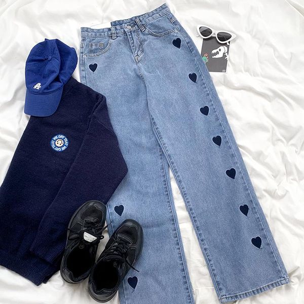vintage heart embroidery straight long jeans women 2021 casual streetwear high waist bottom harajuku female women's, Blue
vintage heart embroidery straight long jeans women 2021 casual streetwear high waist bottom harajuku female women's, Blue