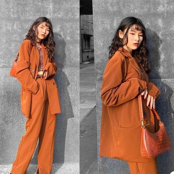 fashion chic women suits korean style notched lapel blazer double breasted young girl daily jacket 2 pieces set women's two piece pants, White
fashion chic women suits korean style notched lapel blazer double breasted young girl daily jacket 2 pieces set women's two piece pants, White