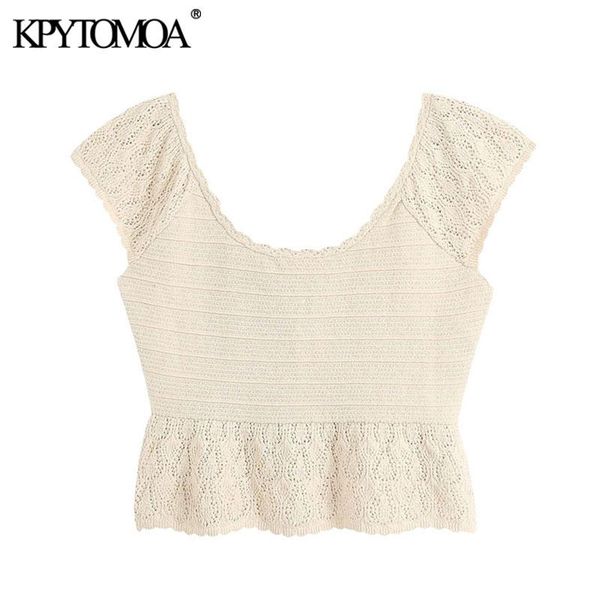 women 2021 sweet fashion ruffled cropped knitted blouses vintage sleeveless hollow out female shirts blusas chic women's &, White
women 2021 sweet fashion ruffled cropped knitted blouses vintage sleeveless hollow out female shirts blusas chic women's &, White