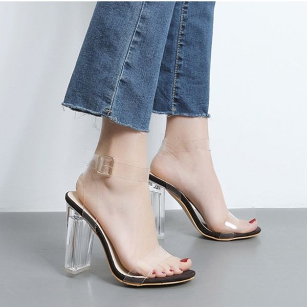 sandals women ankle strap perspex high heels pvc clear crystal concise classic buckle fashion shoes size 35-42 vglo, Black
sandals women ankle strap perspex high heels pvc clear crystal concise classic buckle fashion shoes size 35-42 vglo, Black