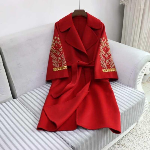 women's wool & blends 100% overcoat autumn winter retro embroidery thick double-sided woolen coat women lace-up cashmere female, Black
women's wool & blends 100% overcoat autumn winter retro embroidery thick double-sided woolen coat women lace-up cashmere female, Black