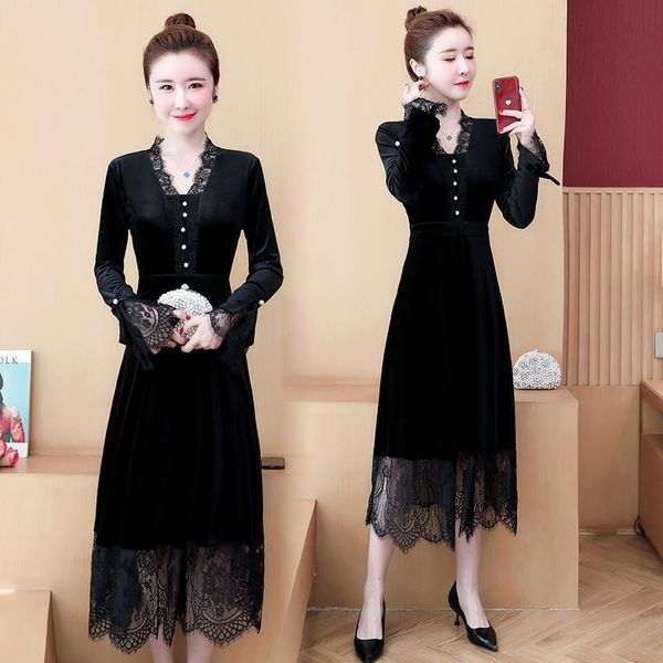 casual dresses l-5xl women winter plus size long velvet dress v neck black large a line lace office 4xl female elegant party vestido, Black;gray
casual dresses l-5xl women winter plus size long velvet dress v neck black large a line lace office 4xl female elegant party vestido, Black;gray