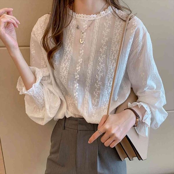 spring loose white chiffon womens shirt long sleeve lace blusas mujer de moda plus size 4xl 
spring loose white chiffon womens shirt long sleeve lace blusas mujer de moda plus size 4xl