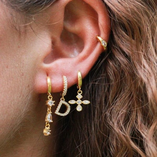hoop & huggie canner white purple zircon ear piercing earring 925 sterling silver initial buckle charming earrings for women jewelry, Golden;silver
