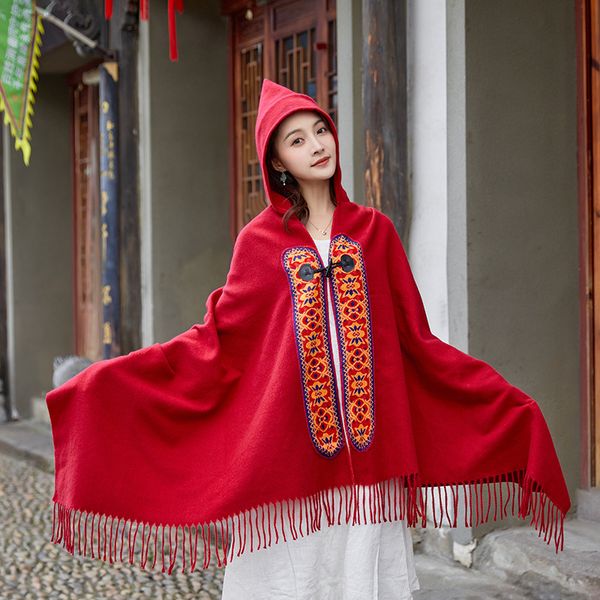 new national wind hat shawl long tassel thickened warm imitation cashmere cloak coat, Blue;gray
new national wind hat shawl long tassel thickened warm imitation cashmere cloak coat, Blue;gray
