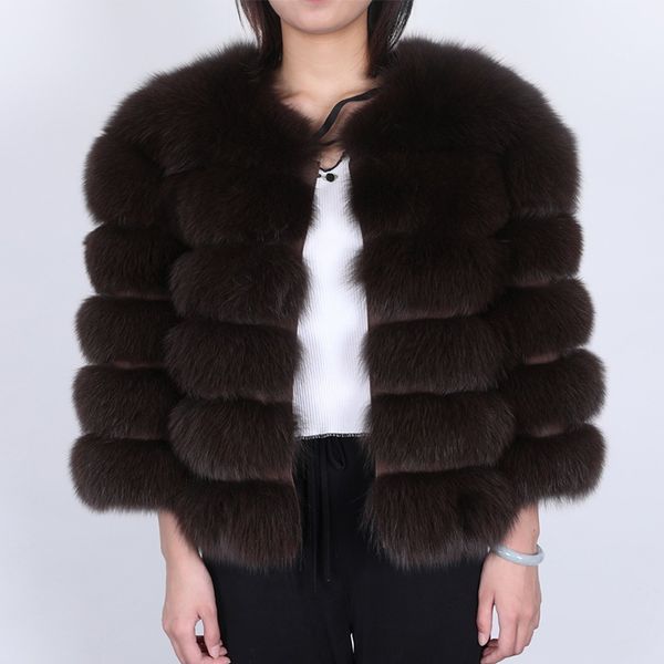 real fur coat winter jacket women's thick real fox leather jacket round neck warm coat, Black 
real fur coat winter jacket women's thick real fox leather jacket round neck warm coat, Black