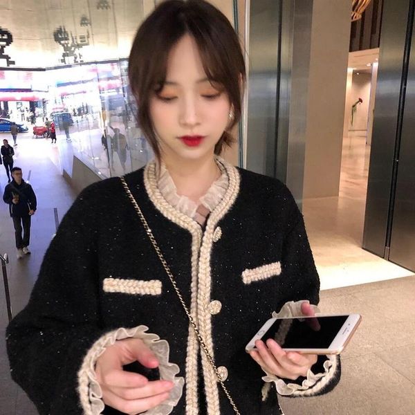 women's jackets women jacket autumn 2021 korean fashion lace stitching fake two-piece bright silk tweed short woolen coat, Black;brown
women's jackets women jacket autumn 2021 korean fashion lace stitching fake two-piece bright silk tweed short woolen coat, Black;brown
