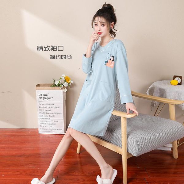 women's sleepwear nightdress spring and autumn v-neck cotton long sleeve british college style 2021 loose home wear, Black;red
women's sleepwear nightdress spring and autumn v-neck cotton long sleeve british college style 2021 loose home wear, Black;red