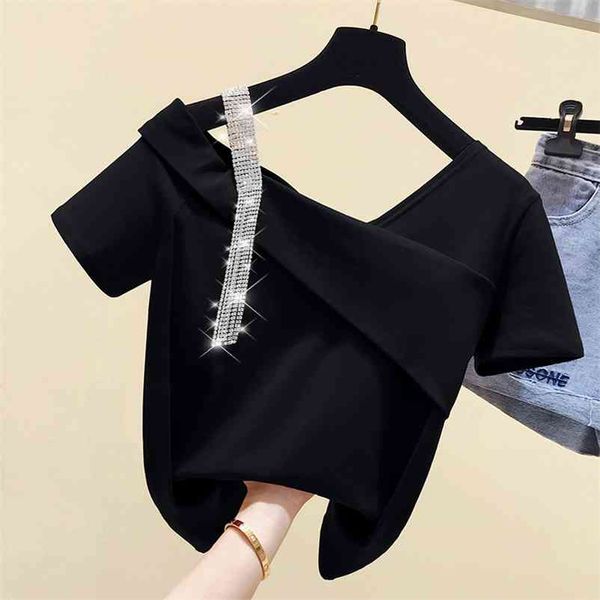 ladies harajuku one shoulder short sleeve t-shirt summer new chic fashion clothes black diamond short sleeve t shirt 210401, White
ladies harajuku one shoulder short sleeve t-shirt summer new chic fashion clothes black diamond short sleeve t shirt 210401, White