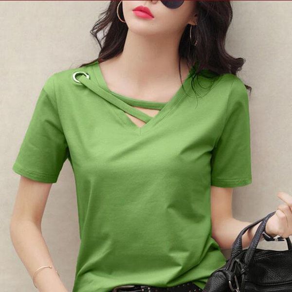 korean style women t shirts fashion solid color short sleeve v neck tees casual slim shirt femme women's t-shirt, White
korean style women t shirts fashion solid color short sleeve v neck tees casual slim shirt femme women's t-shirt, White