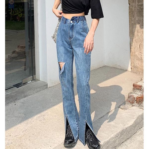 women's jeans women high waist pants streetwear light blue denim trousers vintage split flare korean pantalon femme 2021
women's jeans women high waist pants streetwear light blue denim trousers vintage split flare korean pantalon femme 2021
