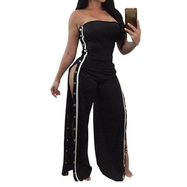 women's jumpsuits & rompers strapless wide leg pant side striped full bodysuit buttons split club overalls womens jumpsuit, Black;white
women's jumpsuits & rompers strapless wide leg pant side striped full bodysuit buttons split club overalls womens jumpsuit, Black;white