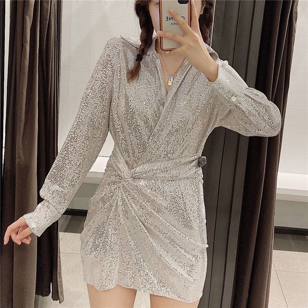 blsqr v neck sequined wrap dress women long sleeve sprint mini dresses vestidos 210430, Black;gray
blsqr v neck sequined wrap dress women long sleeve sprint mini dresses vestidos 210430, Black;gray