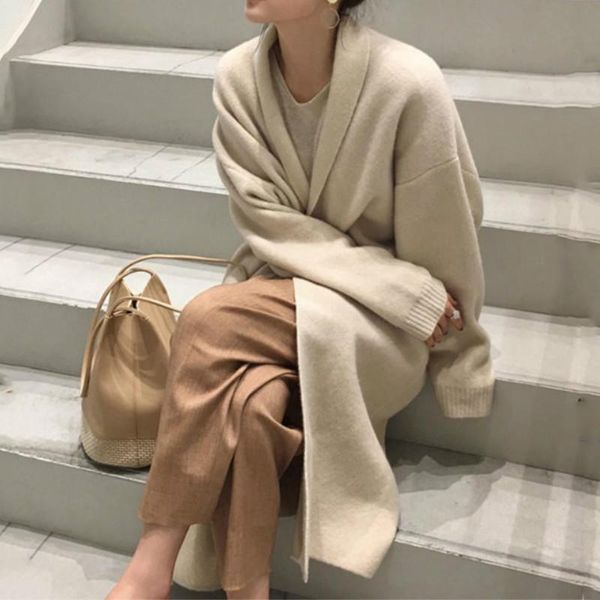women's knits & tees autumn fashion solid v-neck outerwear female women winter long paragraph knit cardigan loose sleeves sweater jack, White
women's knits & tees autumn fashion solid v-neck outerwear female women winter long paragraph knit cardigan loose sleeves sweater jack, White
