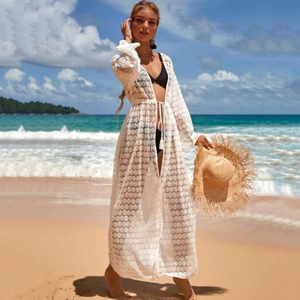 women's swimwear 2021 dress beach white lace summer maxi women long sleeve cover up see through boho bikini beachwear cover-ups, White;black
women's swimwear 2021 dress beach white lace summer maxi women long sleeve cover up see through boho bikini beachwear cover-ups, White;black