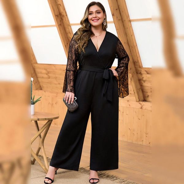 women's jumpsuits & rompers fadzeco women plus size jumpsuit autumn winter v neck flare sleeve lace patchwork wide leg club, Black;white
women's jumpsuits & rompers fadzeco women plus size jumpsuit autumn winter v neck flare sleeve lace patchwork wide leg club, Black;white
