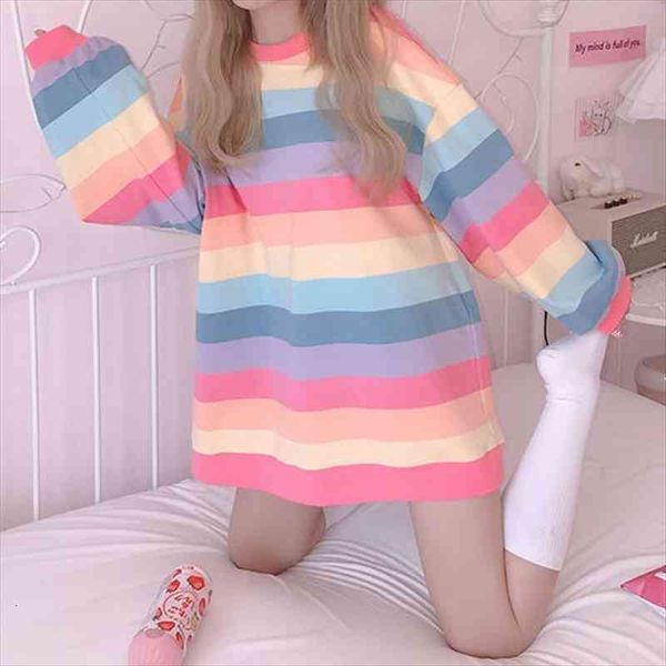 street style loose thin rainbow stripe sweatshirt and pullover women clothing fall cute sweatshirt schoolgirl plus size, Black
street style loose thin rainbow stripe sweatshirt and pullover women clothing fall cute sweatshirt schoolgirl plus size, Black