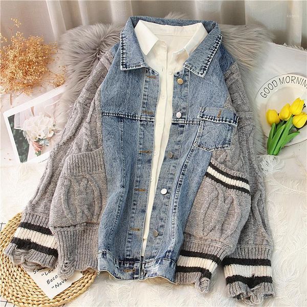 women's knits & tees dayifun denim sweater jacket 2021 winter thick oversized cardigan for women fake two-piece twist coat, White
women's knits & tees dayifun denim sweater jacket 2021 winter thick oversized cardigan for women fake two-piece twist coat, White