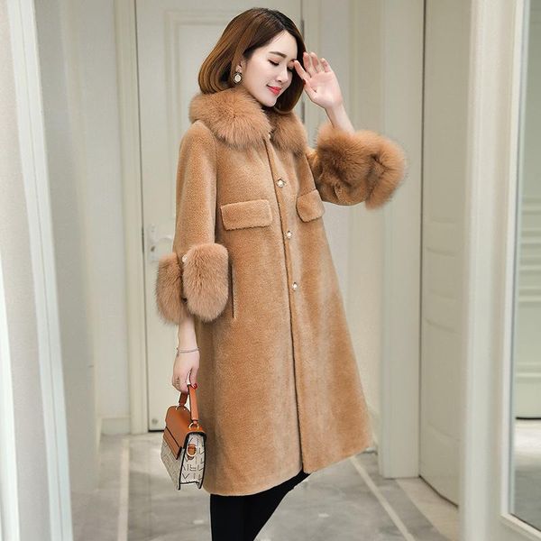 women's fur & faux 2021 real women autumn winter jacket collar sheep shearing wool coat long manteau femme hiver kj894, Black
women's fur & faux 2021 real women autumn winter jacket collar sheep shearing wool coat long manteau femme hiver kj894, Black