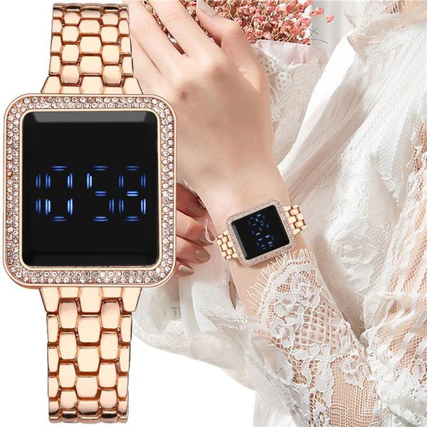 wristwatches square steel band diamond touch screen led electronic watch women's stylish and versatile, Slivery;brown
wristwatches square steel band diamond touch screen led electronic watch women's stylish and versatile, Slivery;brown