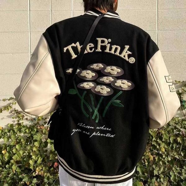 men's jackets ins matching tweed leather sleeve stitching embroidered baseball jacket vibe style couple stand collar jacket, Black;brown
men's jackets ins matching tweed leather sleeve stitching embroidered baseball jacket vibe style couple stand collar jacket, Black;brown