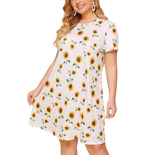 casual dresses summer plus size women fashion short sleeve sunflower print round neck ladies stylish for daily wear, Black;gray
casual dresses summer plus size women fashion short sleeve sunflower print round neck ladies stylish for daily wear, Black;gray
