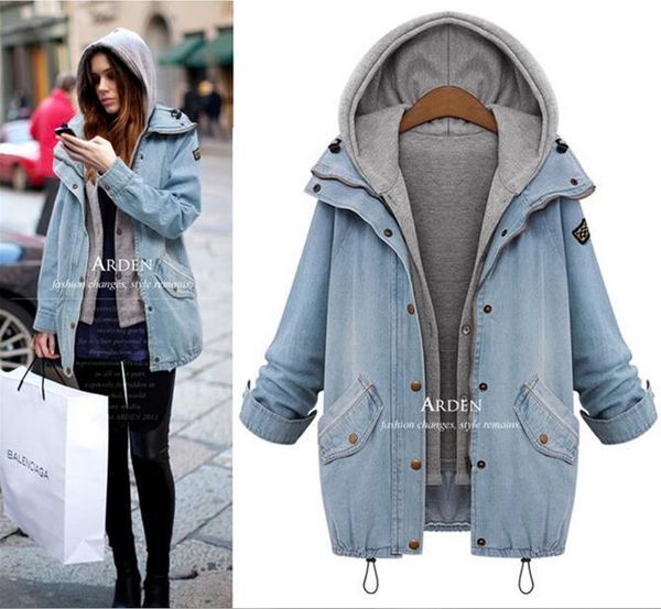women's jackets thin autumn with hoodie denim casual woman's jacket loose plus size two pieces joint 2t1p, Black;brown
women's jackets thin autumn with hoodie denim casual woman's jacket loose plus size two pieces joint 2t1p, Black;brown