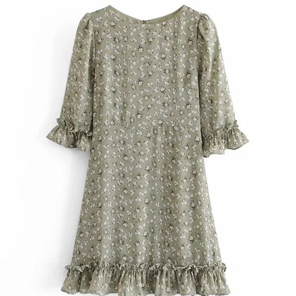 green floral print dress summer petal sleeve o-neck ruffles mini streetwear casual 210524, Black;gray
green floral print dress summer petal sleeve o-neck ruffles mini streetwear casual 210524, Black;gray
