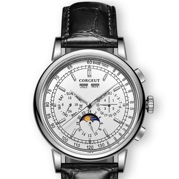 wristwatches brand 41.5mm mechanical moon phase white dial silver year day month week 316l case automatic watch men, Slivery;brown
wristwatches brand 41.5mm mechanical moon phase white dial silver year day month week 316l case automatic watch men, Slivery;brown
