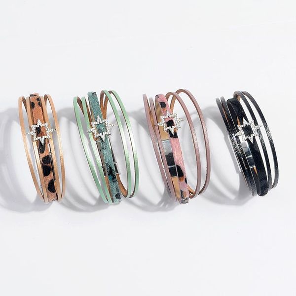 artilady magnet leather bracelet bangle boho wrap with crystal jewelry gift for women men drop, Black 
artilady magnet leather bracelet bangle boho wrap with crystal jewelry gift for women men drop, Black