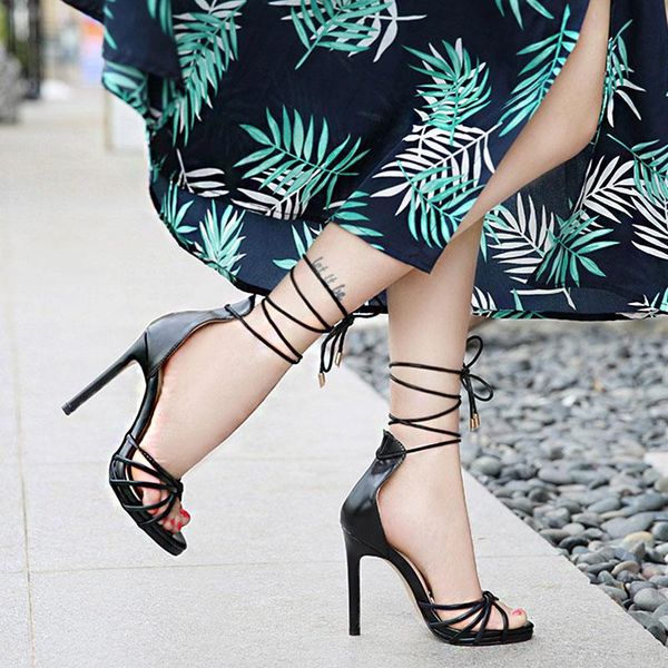 sandals 2021 summer fashion high for women with stiletto strappy heels shoes, Black
