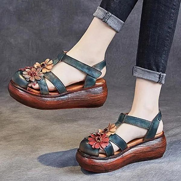 sandals flower leather ethnic style baotou roman shoes literary retro beach summer women's thick-soled wedges, Black
sandals flower leather ethnic style baotou roman shoes literary retro beach summer women's thick-soled wedges, Black