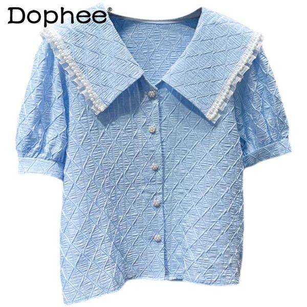 women's blouses & shirts korean style exquisite organza lace beaded wooden ear big doll collar puff sleeve loose shirt all-match blusas, White
women's blouses & shirts korean style exquisite organza lace beaded wooden ear big doll collar puff sleeve loose shirt all-match blusas, White