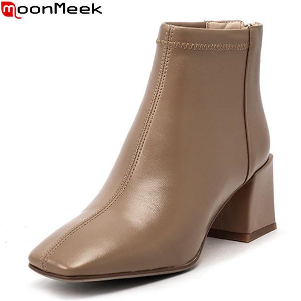 boots moonmeek 2021 genuine leather thick high heels square toe autumn winter women solid color ankle for woman, Black
boots moonmeek 2021 genuine leather thick high heels square toe autumn winter women solid color ankle for woman, Black