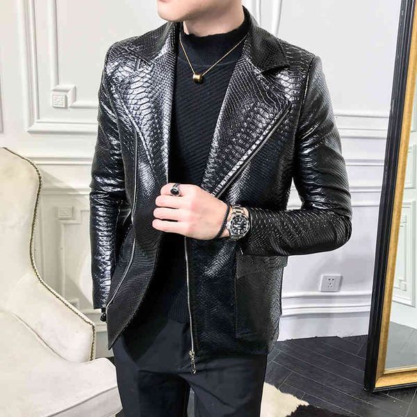 handsome suit collarleisure zipper faux leather jackets men clothing turn down collar imitation alligator loose male coat, Black
handsome suit collarleisure zipper faux leather jackets men clothing turn down collar imitation alligator loose male coat, Black