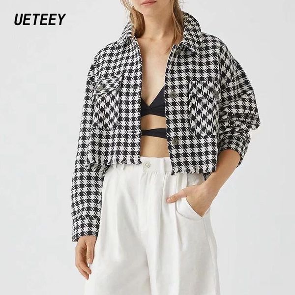 women's houndstooth jackets oversize crop coats mujer cropped outerwear female long sleeves casual coat loose vintage jacket, Black;brown
women's houndstooth jackets oversize crop coats mujer cropped outerwear female long sleeves casual coat loose vintage jacket, Black;brown