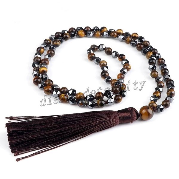 108 mala beads necklace 6mm natural stone tiger eyes onyx irregular hematite rosary jewelry tassel long necklaces for women men, Silver
108 mala beads necklace 6mm natural stone tiger eyes onyx irregular hematite rosary jewelry tassel long necklaces for women men, Silver