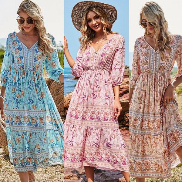 casual dresses ladies dress rayon floral printed v-neck holiday style 3/4 sleeve long spring autumn elegant party vestidos de festa, Black;gray
casual dresses ladies dress rayon floral printed v-neck holiday style 3/4 sleeve long spring autumn elegant party vestidos de festa, Black;gray