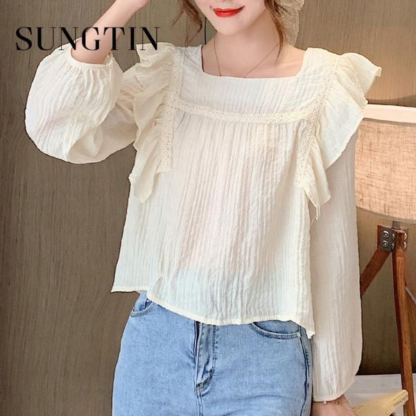 women's blouses & shirts sungtin french square neck ruffled women vintage lantern sleeve elegant lace female shirt sweet 2021 chic, White
women's blouses & shirts sungtin french square neck ruffled women vintage lantern sleeve elegant lace female shirt sweet 2021 chic, White