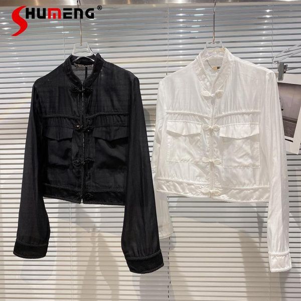 women's jackets 2021 spring fall chinese style retro stand collar sunscreen jacket short coat ladies fashion simple solid color outerwe, Black;brown 
women's jackets 2021 spring fall chinese style retro stand collar sunscreen jacket short coat ladies fashion simple solid color outerwe, Black;brown