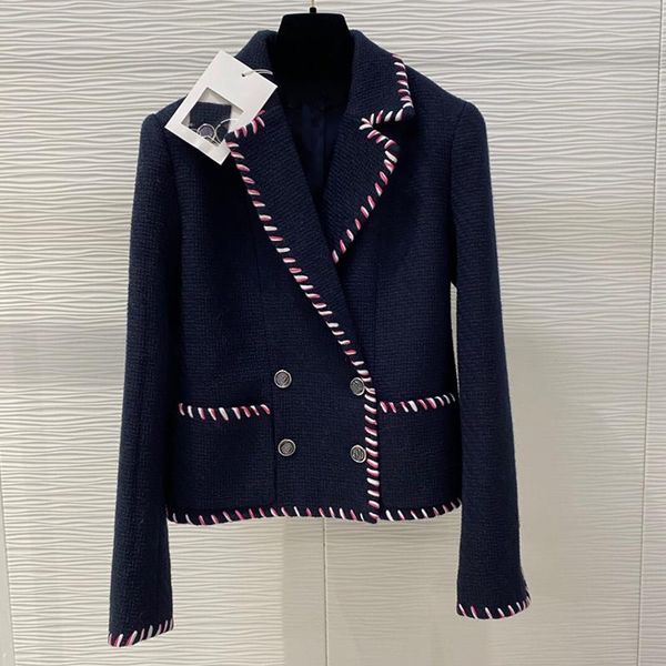 women's jackets fashion handmade border navy tweed jacket women silk camellia liner notched double breasted coat lady 2021 autu, Black;brown
women's jackets fashion handmade border navy tweed jacket women silk camellia liner notched double breasted coat lady 2021 autu, Black;brown